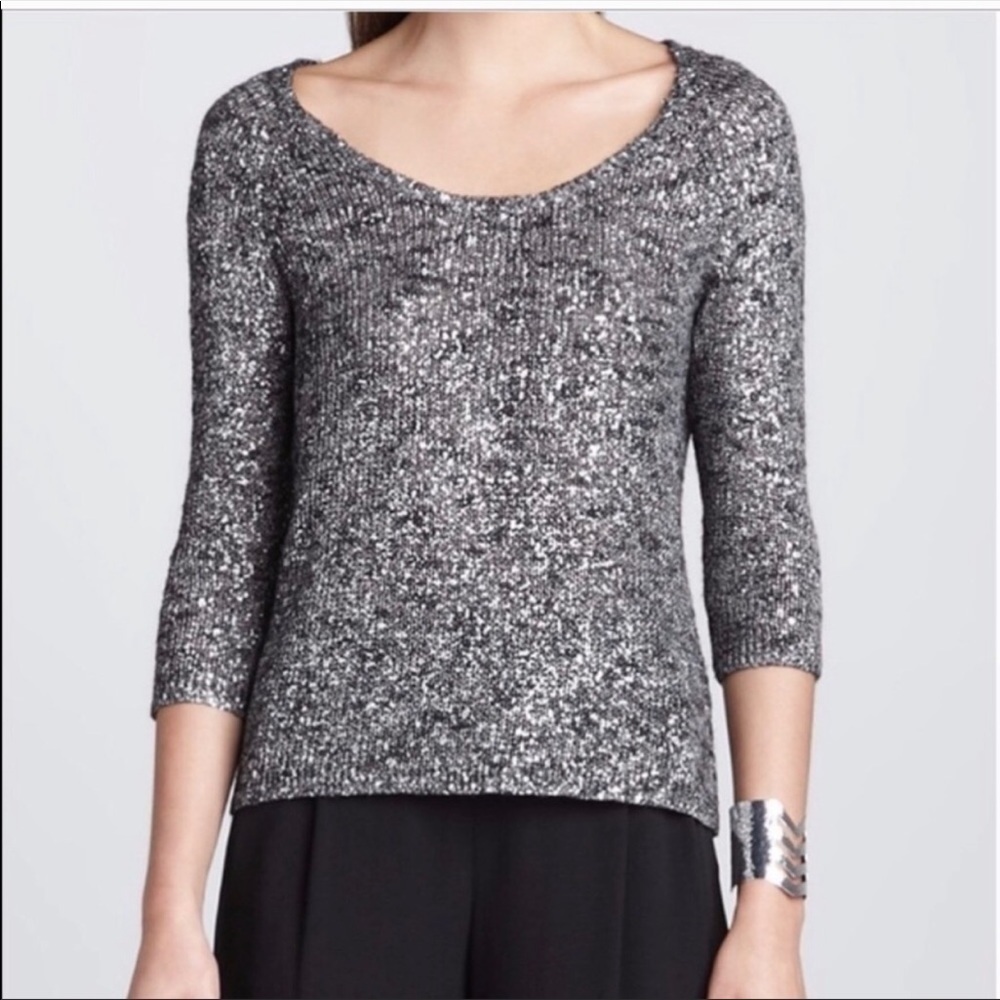 EILEEN FISHER Silver Knit Scoop Neck Sweater small petite